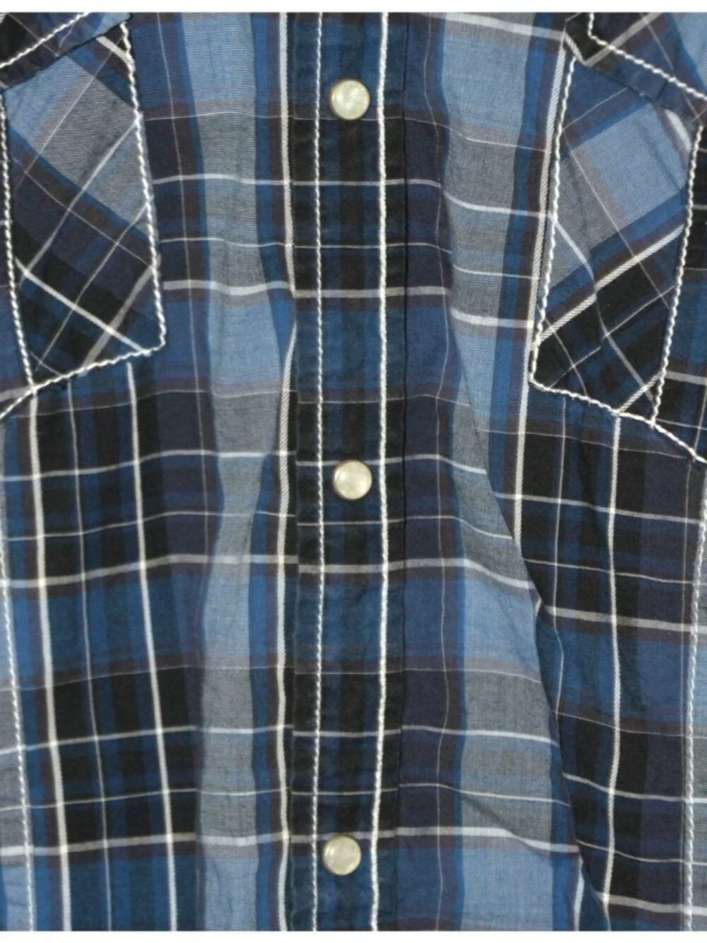 BKE Athletic Fit Mens Blue Plaid Pearl Snap Western Shirt Size XXL Embroidered